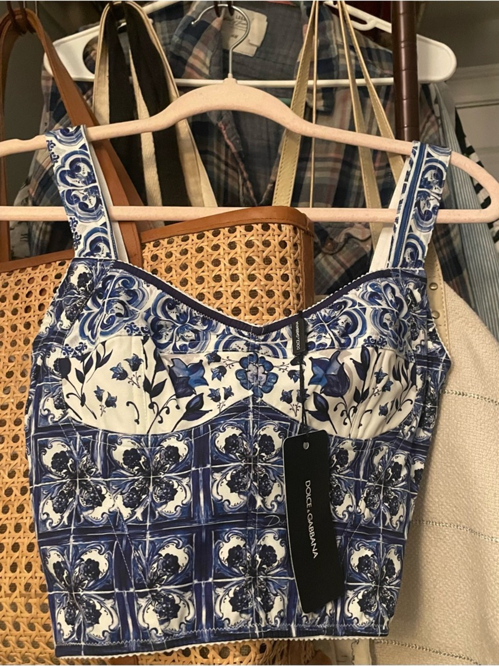 Dolce & Gabbana Majolica Charmeuse Corset/Bustier in Blue and White